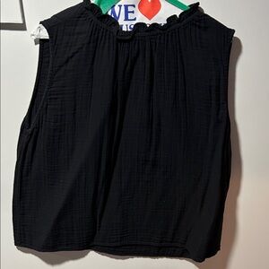 Velvet Cotton Black Ruffled Sleeveless Blouse Small S